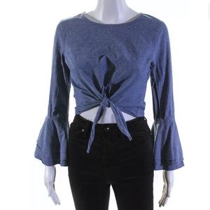 LIKELY Womens Chambray Talcott bell sleeve crop Top Size small